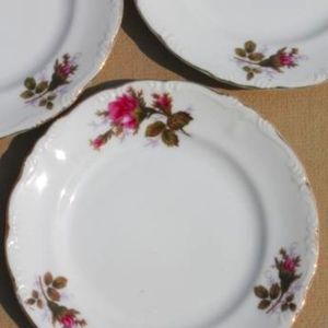vintage Japan moss rose china plates, tea service cake plates set of four